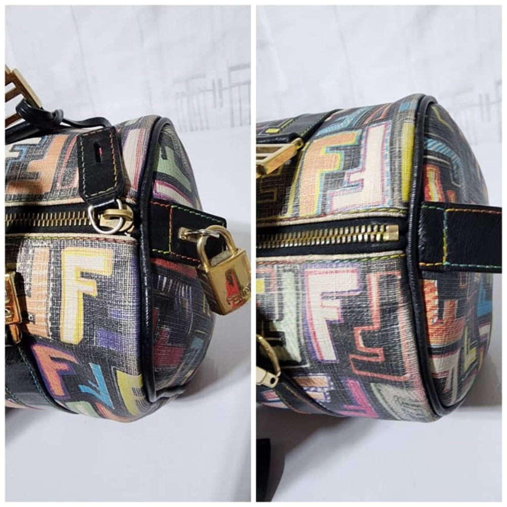 Authentic FENDI Multicolored Coated Canvas Zucca Spalmati Boston Bag - Picture 13 of 16
